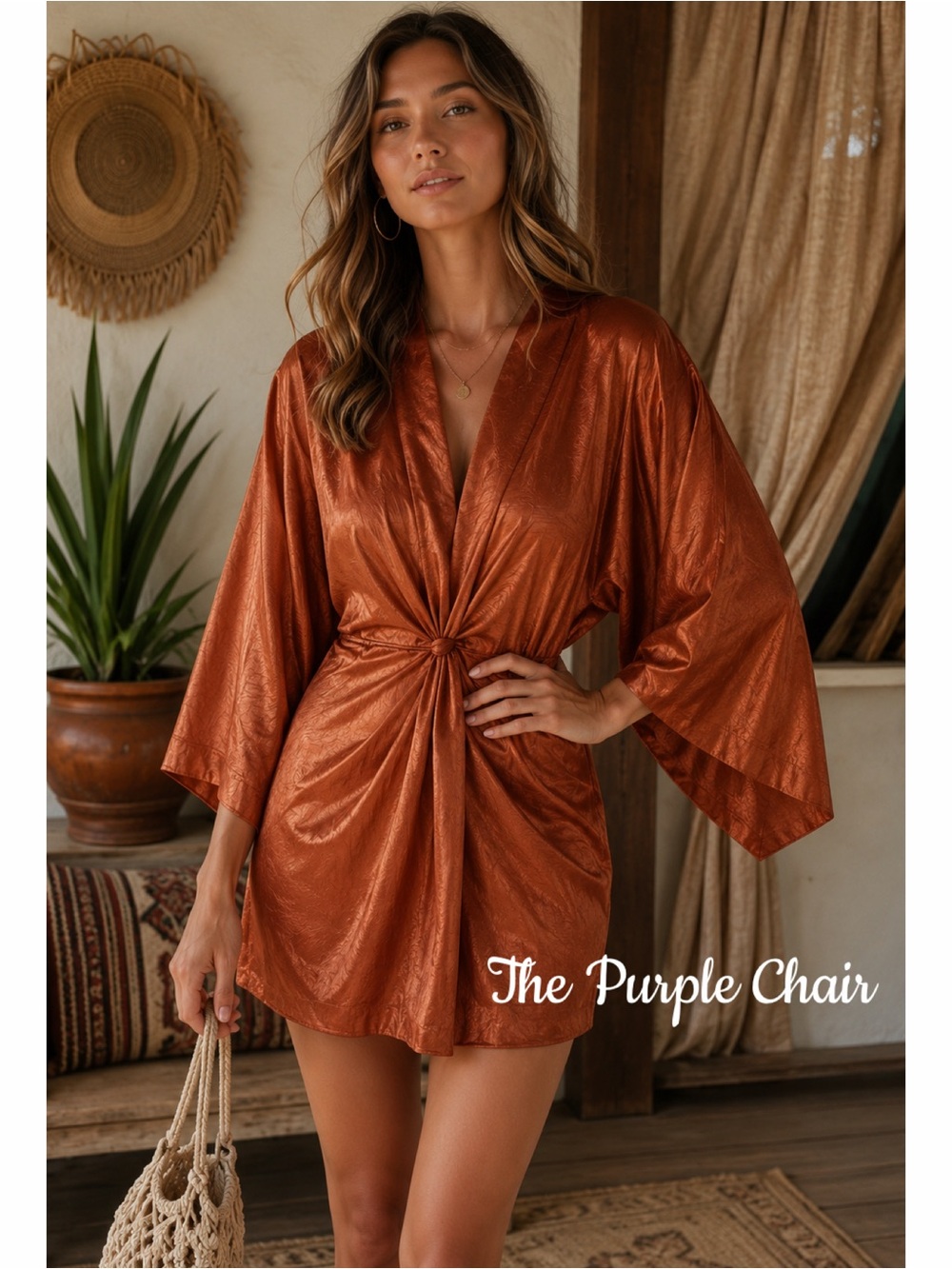 STORIA VICI NWT Burnt Copper Kimono Sleeve Mini Dress S